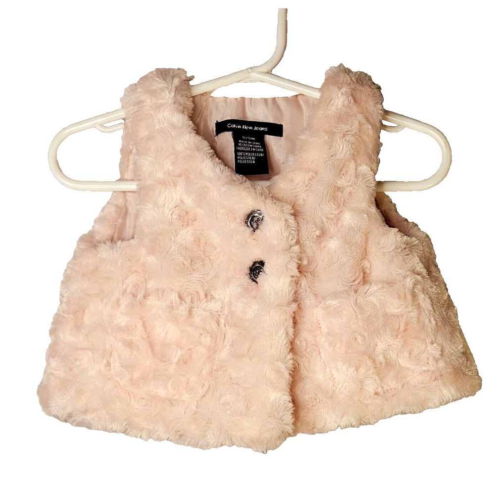 Calvin Klein Jeans Baby Girl Vest 3-6M Light Pink Rosettes Buttons Lined‎ Spring